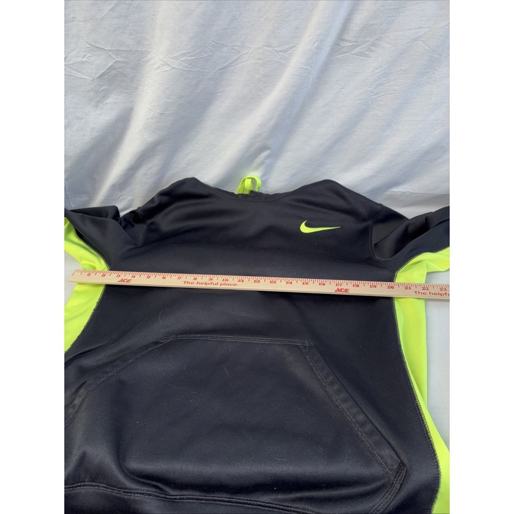 Nike Hoodie Mens Medium Therma Fit Black Neon Green Swoosh Pullover Sweatshirt - Picture 5 of 14